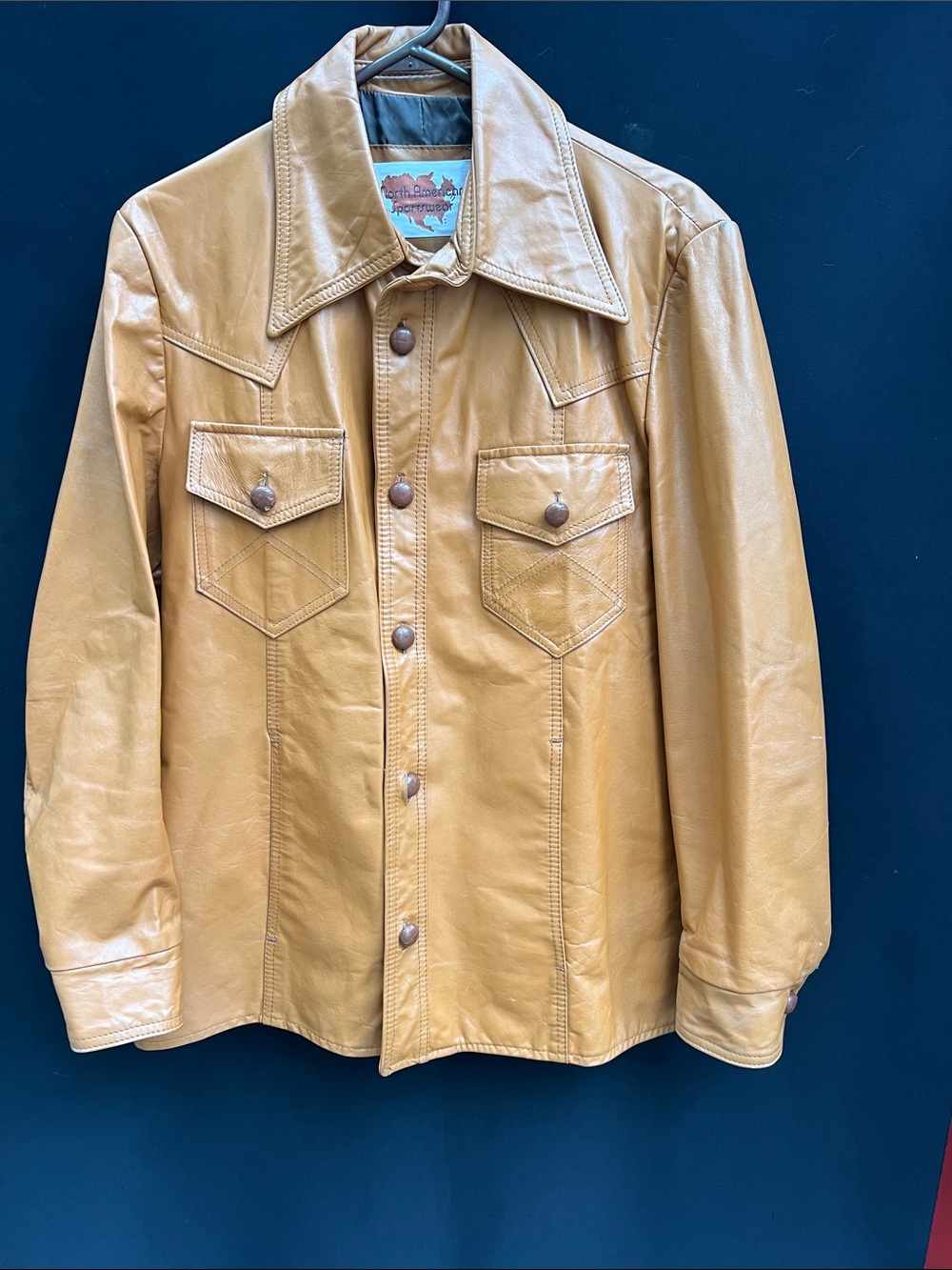 Vintage Style Tan Leather Button-Front Jacket